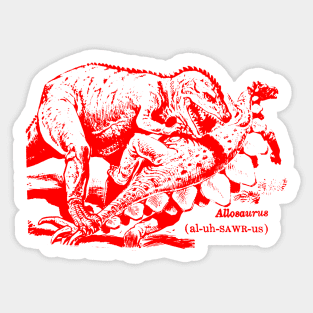 Allosaurus Eating in Red Sticker